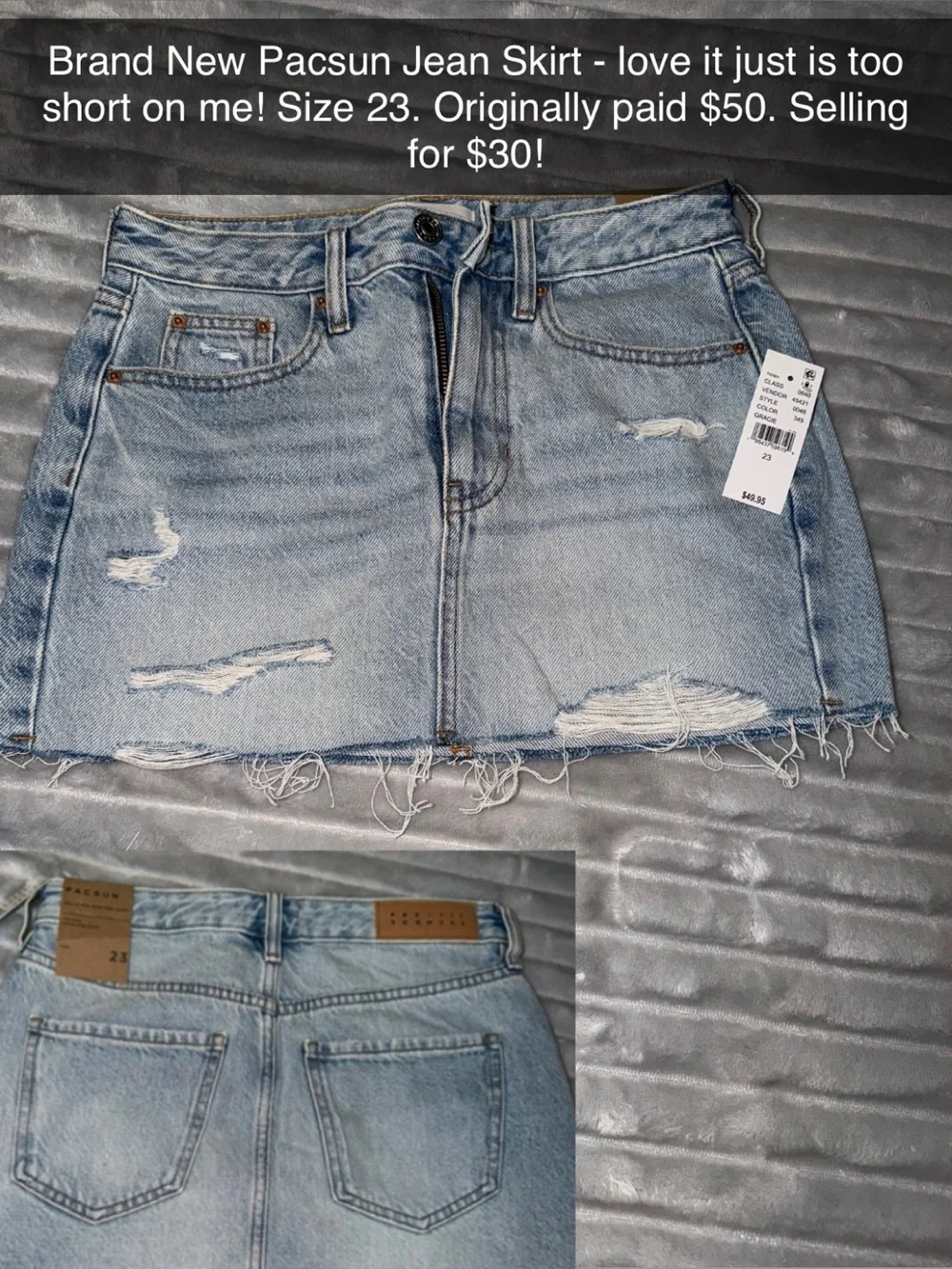 PacSun Light Wash Distressed Denim Mini Skirt